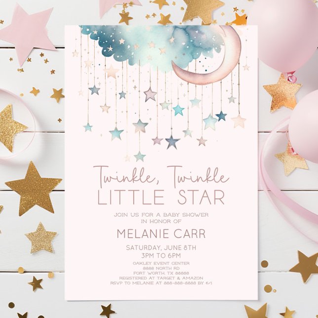 Twinkle Twinkle Little Star Rosa Baby Shower Inbjudningar (Skapare uppladdad)
