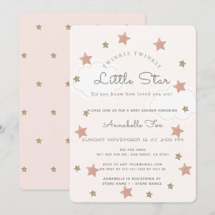 Twinkle Twinkle Little Star Rosa Baby Shower Inbjudningar