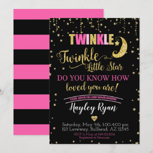 Twinkle Twinkle Little Star Rosa Black Baby Shower Inbjudningar