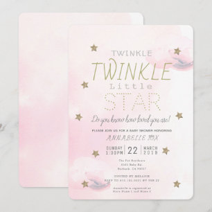 Twinkle Twinkle Little Star Rosa Girl Baby Shower Inbjudningar