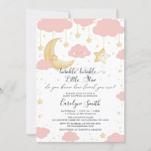 Twinkle Twinkle Little Star Rosa Girl Baby Shower Inbjudningar