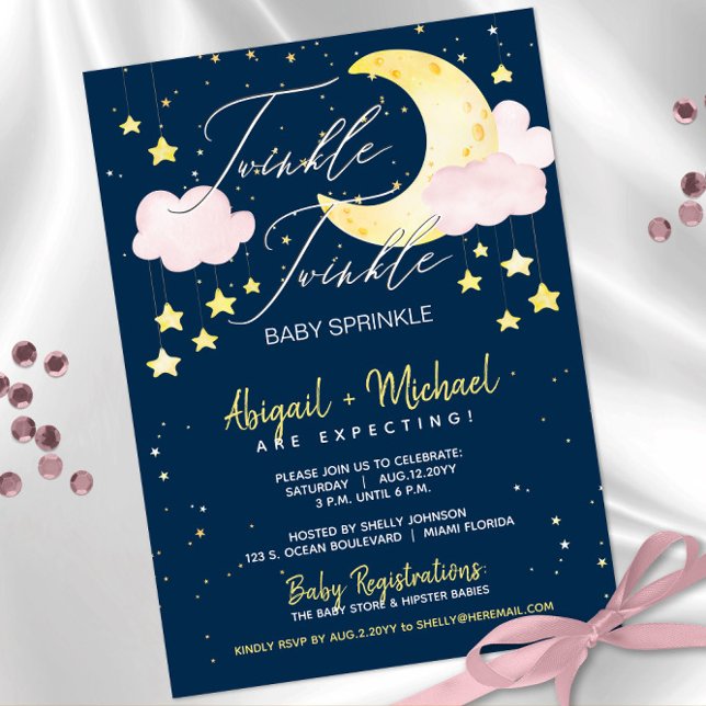 Twinkle Twinkle Little Star Rosa Girl Baby Shower Inbjudningar (Skapare uppladdad)