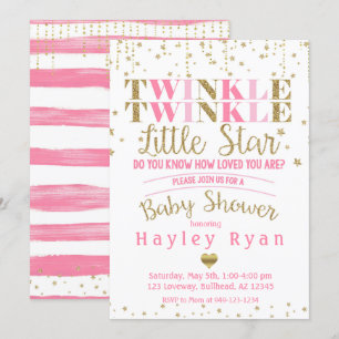 Twinkle Twinkle Little Star Rosa Guld Baby Shower Inbjudningar