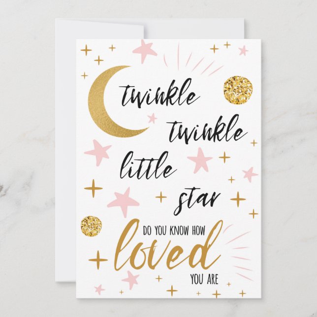 Twinkle Twinkle Little Star Rosa Guld Baby Shower Inbjudningar (Framsida)
