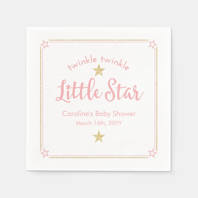 Twinkle Twinkle Little Star Rosa Guld Baby Shower Pappersservett (Framsidan)