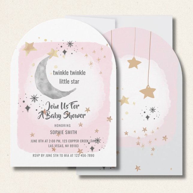 Twinkle Twinkle Little Star Rosa Watercolor Arch Inbjudningar (Skapare uppladdad)