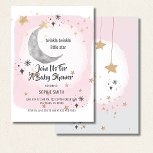 Twinkle Twinkle Little Star Rosa Watercolor Stänk Inbjudningar