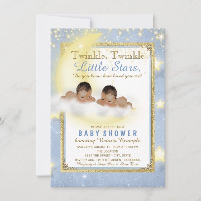 Twinkle Twinkle Little Star Twin Boy Shower I Inbjudningar (Framsida)