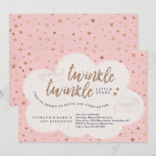 Twinkle Twinkle Little Star Twin Girl Första födel Inbjudningar