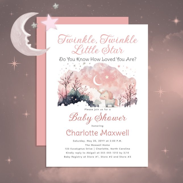 Twinkle Twinkle Little Star Unicorn Baby Shower Inbjudningar (Skapare uppladdad)