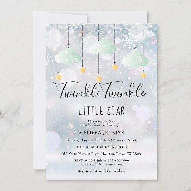 Twinkle Twinkle Little Star Vinter Baby Shower Inbjudningar (Framsida)