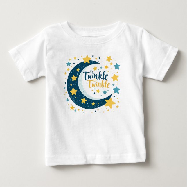 "Twinkle Twinkle" Måne och Stars Baby T-shirt (Framsida)