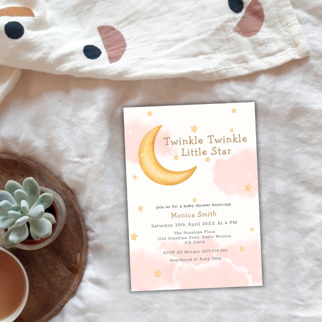 Twinkle Twinkle Måne Stars Girl Baby Shower Inbjudningar (Twinkle Twinkle Moon Stars Girl Baby Shower Invitation)