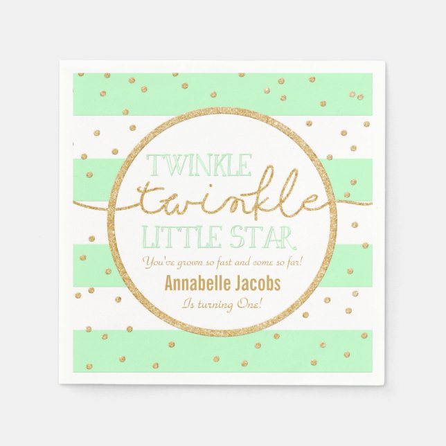 Twinkle Twinkle Mint och Guld Birthday Napkin Pappersservett (Framsidan)