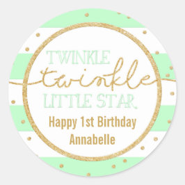 Twinkle Twinkle Mint och Guld Birthday Sticker Runt Klistermärke