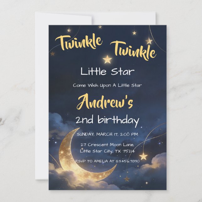 Twinkle Twinkle Natt Himmel Halvmåne Födelsedag Inbjudningar (Framsida)