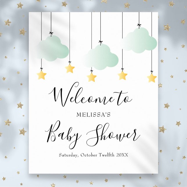 Twinkle Twinkle Neutral Baby Shower Välkomstskylt Poster (Twinkle Twinkle Neutral Baby Shower Welcome Sign)