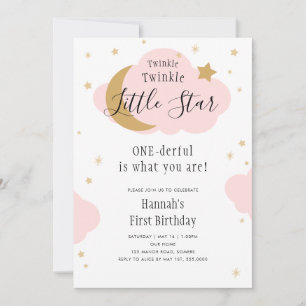 Twinkle, Twinkle, ONEderful Rosa First Birthday Inbjudningar