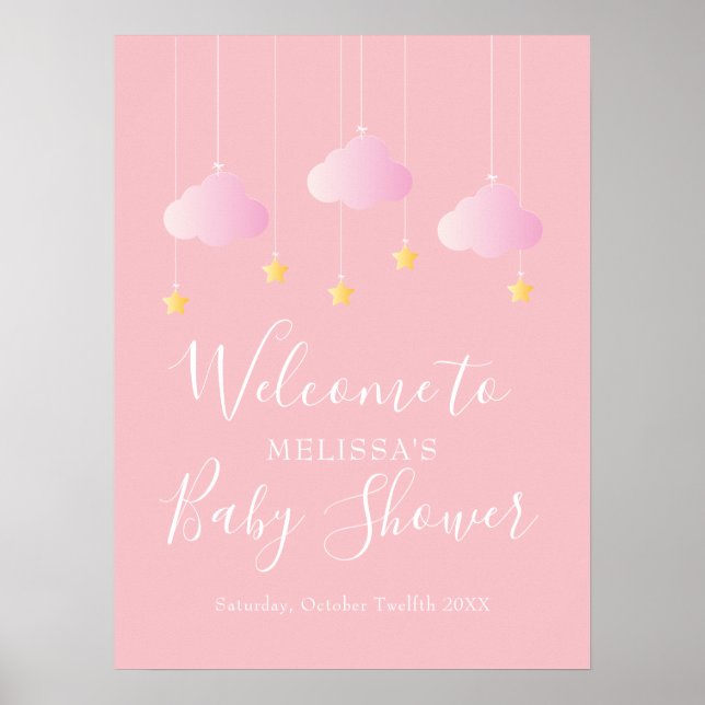 Twinkle Twinkle Rosa Babyflicka Babyshower Välkomm Poster (Framsidan)