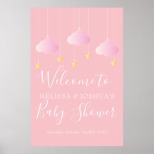 Twinkle Twinkle Rosa Babyflicka Babyshower Välkomm Poster (Framsidan)