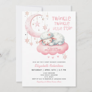Twinkle Twinkle Rosa Lamb Girls Baby Shower Inbjudningar