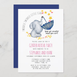 Twinkle Twinkle Rosa Navy Elephant Gender Reveal Inbjudningar