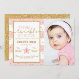 Twinkle Twinkle Rosa och Guld Birthday Photo Inbjudningar