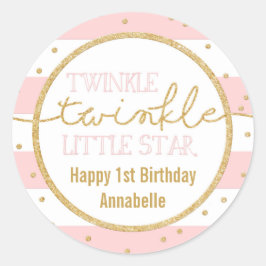Twinkle Twinkle Rosa och Guld Birthday Sticker Runt Klistermärke