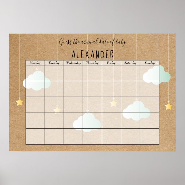 Twinkle Twinkle Rustic Gissa Förlossningsdatum Poster (Framsidan)