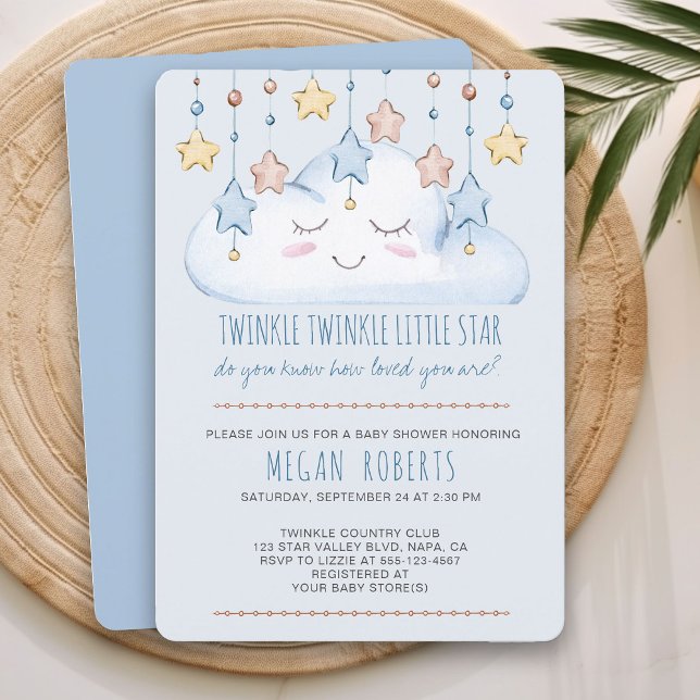 Twinkle Twinkle Stars och Cloud Boy Baby Shower Inbjudningar (Blue Baby Shower Invitation from my Twinkle Twinkle baby shower collection)