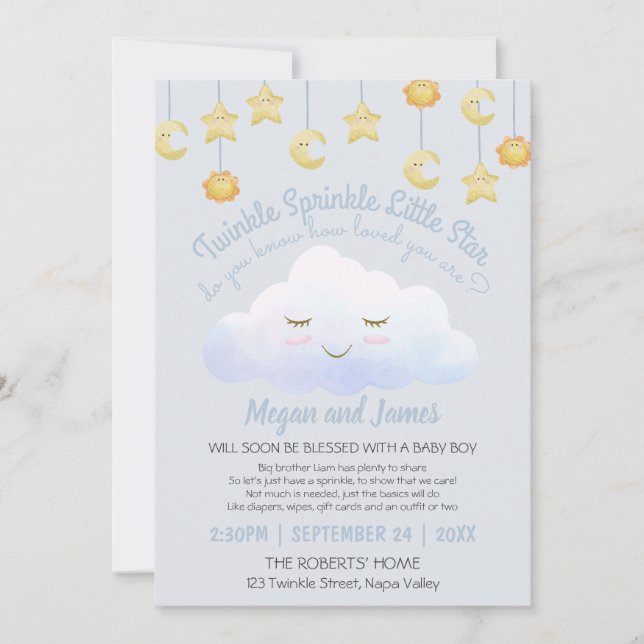 Twinkle Twinkle Stars Sprinkle Cloud Baby Shower I Inbjudningar (Framsida)