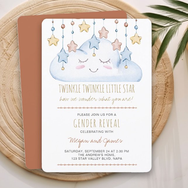 Twinkle Twinkle Stjärnor och Moln Köns Avslöjande Inbjudningar (Gender Reveal Invitation from my Twinkle Twinkle baby shower collection)