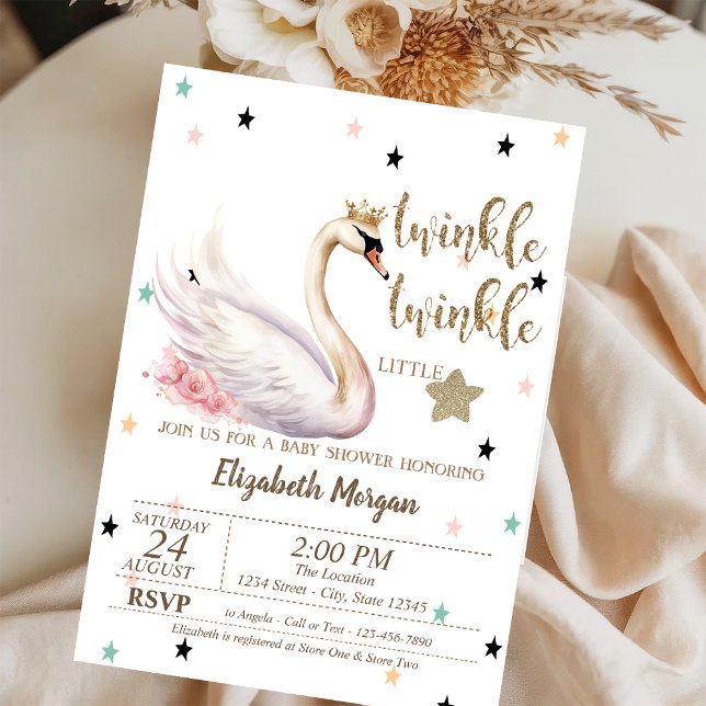 Twinkle Twinkle, Svan Blommor Baby Shower Inbjudningar (Skapare uppladdad)