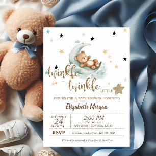 Twinkle Twinkle, Teddy Bear Måne Stjärnor Baby Sho Inbjudningar