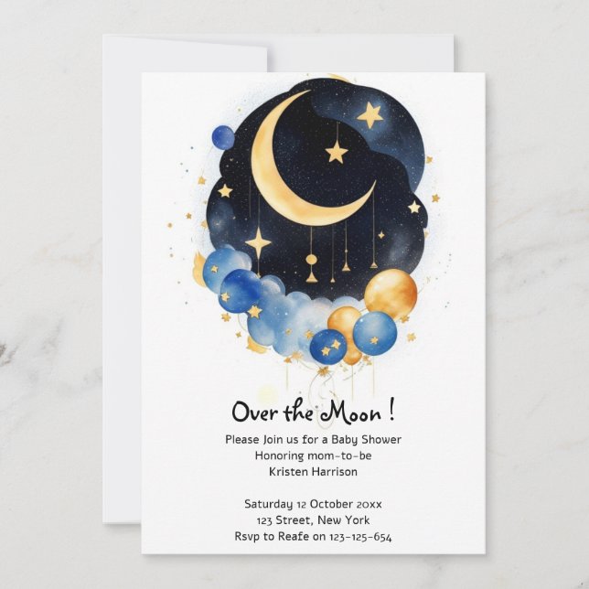 Twinkling Himlar Baby Shower Måne & Stars Themme Inbjudningar (Framsida)