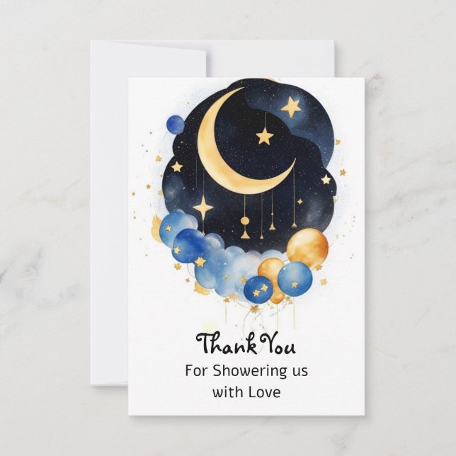 Twinkling Himlar Baby Shower Måne & Stars Themme Tack Kort (Framsida)