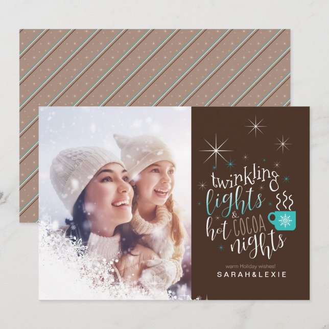 Twinkling Ljus Hett Cocoa Nights One Photo ID593 Inbjudningar (Fram/baksida)