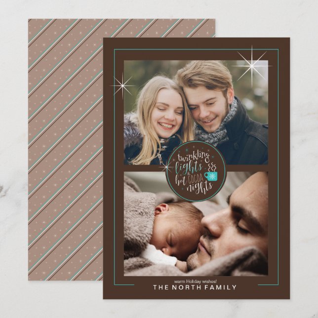 Twinkling Ljus Hett Cocoa Nights Two Photo ID593 Inbjudningar (Fram/baksida)