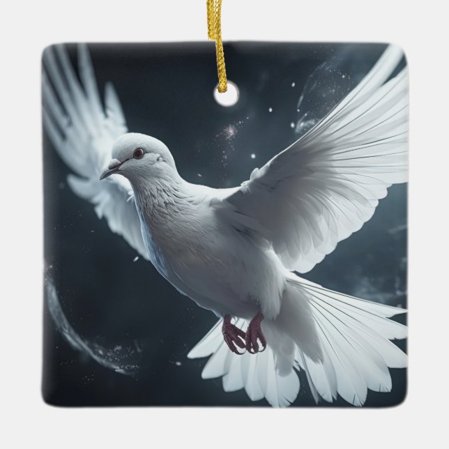 Twinkling Ljus White Peace Dove Julgransprydnad Keramik (Framsida)