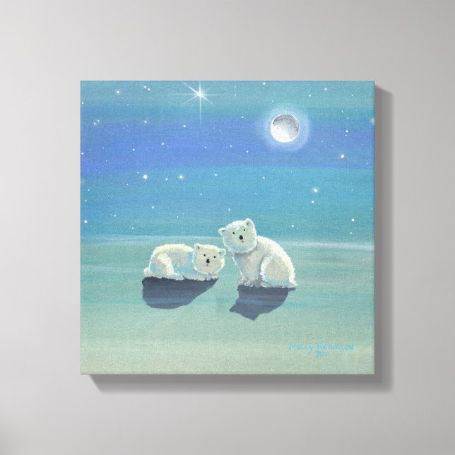 Twinkling Winter Polar Bears Wrapped Canvas Skriv  (Framsida)