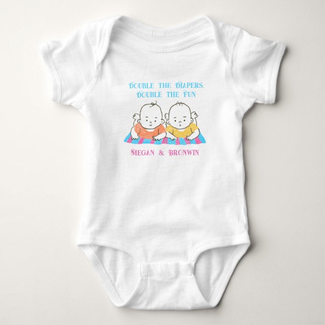 Twinnies Dubbla the Diaper Dubbla the roligt T Shirt (Framsida)