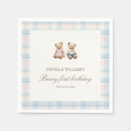 Twins Beary First Birthday Napkins | Pink Blue Pappersservett