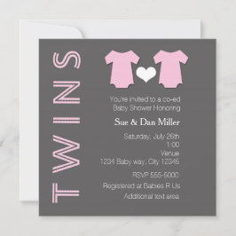 TWINS Bebis Flickor Tvilling Rosa Bebis Bjudning Inbjudningar