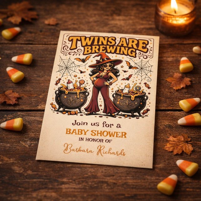 Twins brygger Halloween Baby Shower Inbjudningar (Twins are Brewing Halloween Baby Shower Invitation)