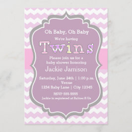 TWINS flickor lila Chevron Baby Shower-inbjudan Inbjudningar