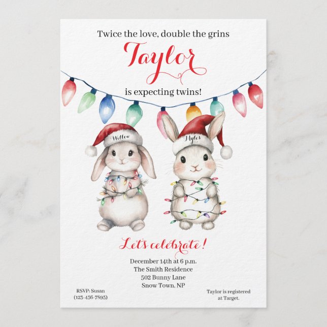 Twins Holiday Lights Baby Shower Invitation Inbjudningar (Framsida)