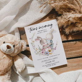 Twins Incoming Baby Shower-Minimal Twin Baby Party Inbjudningar