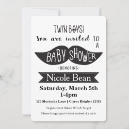 TWINS Mustasch Baby Shower Svarta Vita Inbjudninga Inbjudningar