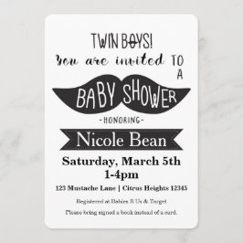 TWINS Mustasch Baby Shower Svarta Vita Inbjudninga Inbjudningar