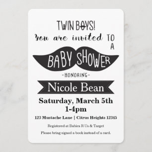 TWINS Mustasch Baby Shower Svarta Vita Inbjudninga Inbjudningar